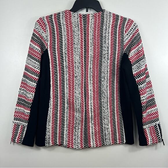 Chico's Striped Asymmetrical Zip Moto Jacket Med Mixed Woven Ribbed Knit Fall - Picture 9 of 10